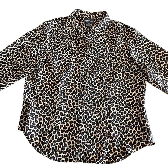 Vintage Notations Leopard Print button front Shirt polyester medium M - Picture 1 of 7